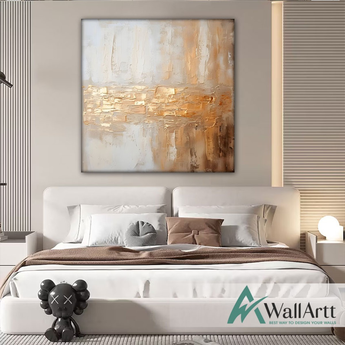 Brown with Gold Foil 3D Heavy Textured Partial Oil Painting - Wall Art